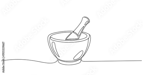 Minimalist line art of mortar and pestle on plain background. no editable stroke