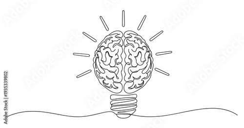 Continuous line drawing of brain as lightbulb symbolizing creativity and innovation. no editable stroke