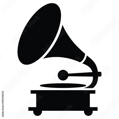 vintage gramophone phonograph music player icon retro sound device classic audio technology minimal black silhouette vector illustration