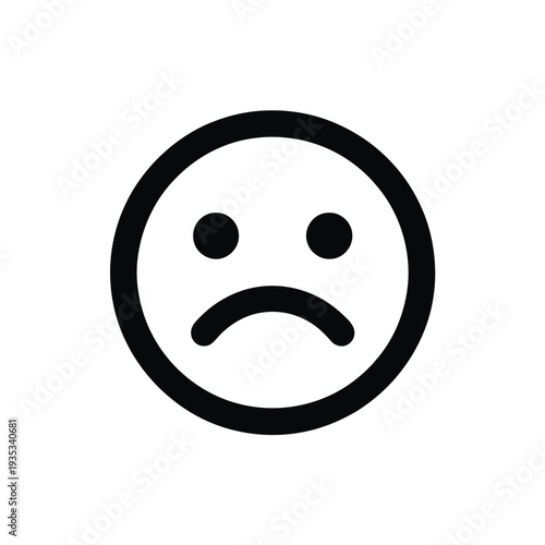 Simple black and white illustration of a sad face emoticon