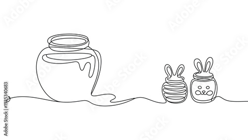 minimal line art honey jar with honey dipper and small jar doodle style beekeeping sweet food outline illustration isolated on light background