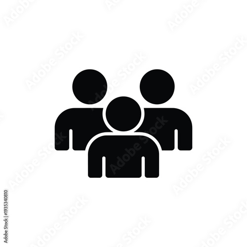Simple black icon depicting a group of three people together