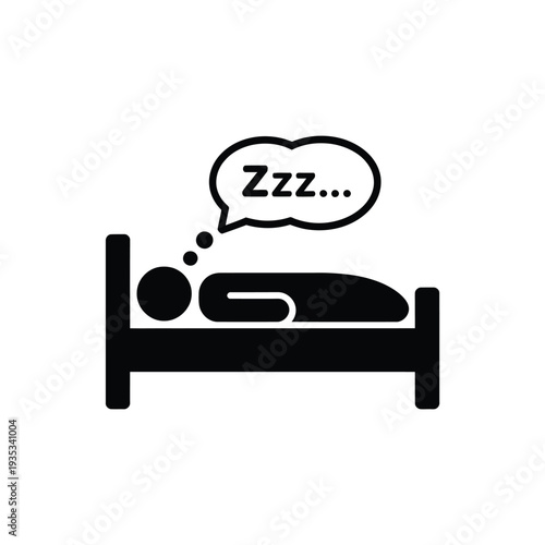 Sleeping person in bed with a thought bubble showing zzz s
