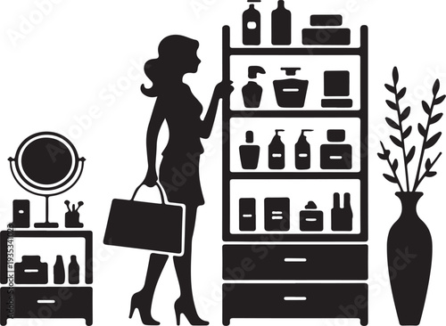 Beauty retail store scene woman shopping silhouette