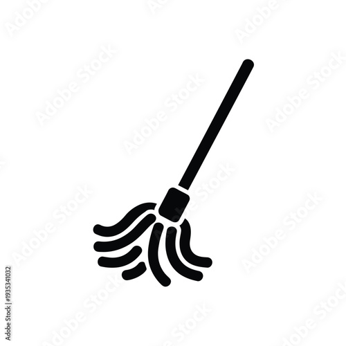 Simple black silhouette of a traditional household cleaning broom