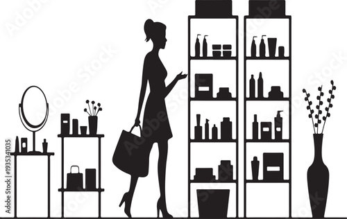 Female customer browsing beauty products shop vector