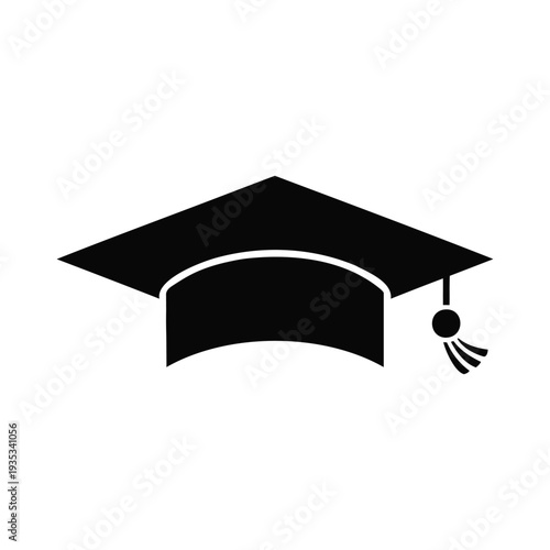 Minimalist Graduation Cap Icon - Simple Black Silhouette of Academic Mortarboard with Tassel for Education Achievement and University Success Vector