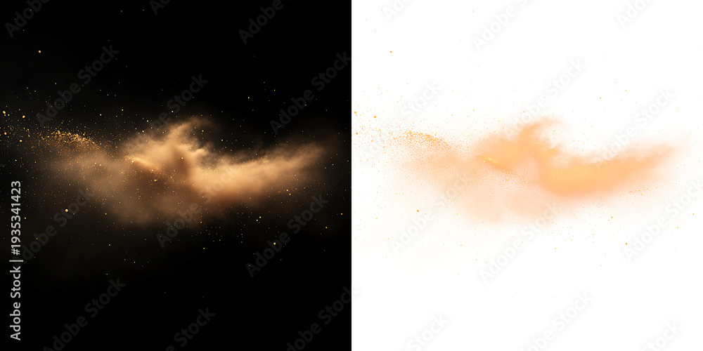 Obraz premium Golden Dust Explosion Particle Cloud Isolated PNG for Luxury Design Overlay
