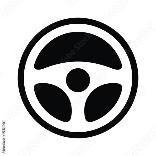 Simple black and white icon of a steering wheel for vehicle control