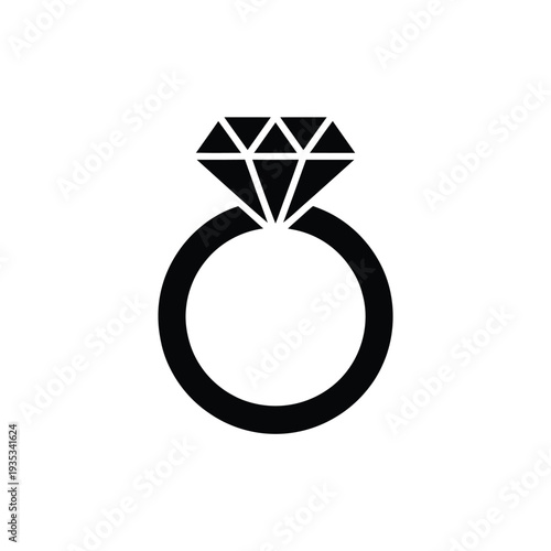 A simple black and white illustration of a diamond engagement ring