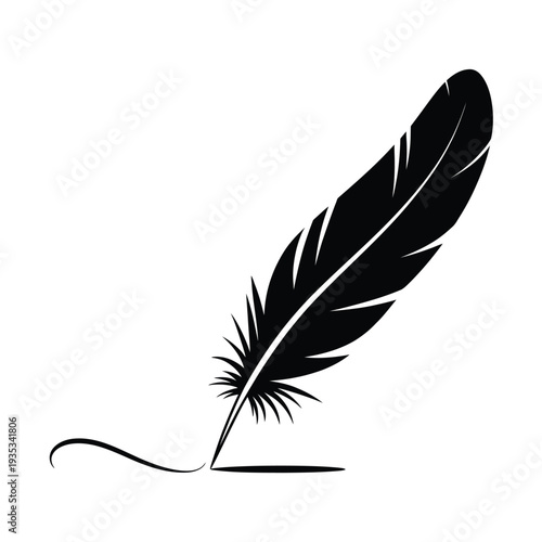 A simple black and white illustration of a feather and ink tip
