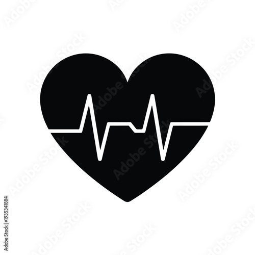Black heart shape with a white electrocardiogram line inside