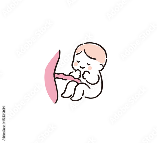 やさしく眠る胎内の赤ちゃん｜妊娠・マタニティイラスト