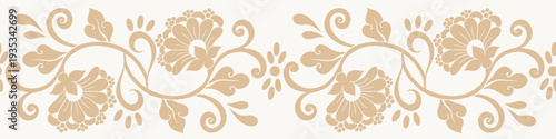 Vintage Ornamental Floral Border in Beige Golden Classic Decorative Design