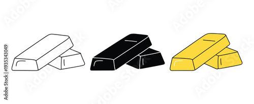 Gold Bars Icon for Banking, Asset Management and Luxury Wealth Concept, Glossy Gold Bullion in Outline and Flat Graphic Style for Website, Application, Logo and Digital Template Design.