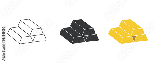 Gold Bars Icon for Banking, Asset Management and Luxury Wealth Concept, Glossy Gold Bullion in Outline and Flat Graphic Style for Website, Application, Logo and Digital Template Design.