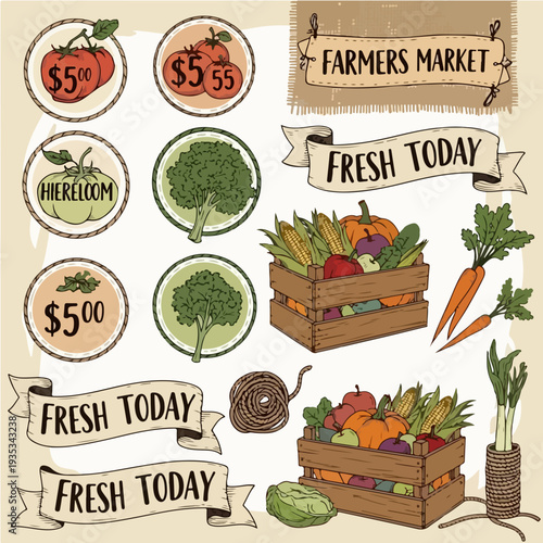 Farmers Market Rustic Fresh Produce Set