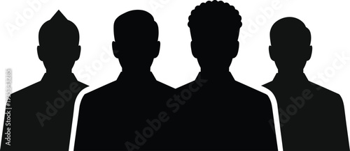 Set of four black silhouettes featuring professional men in suits for business avatars user profiles and corporate team member icons