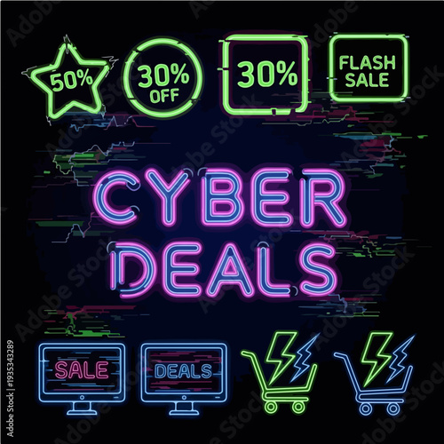Neon Cyber Monday Futuristic Tech Sale Set