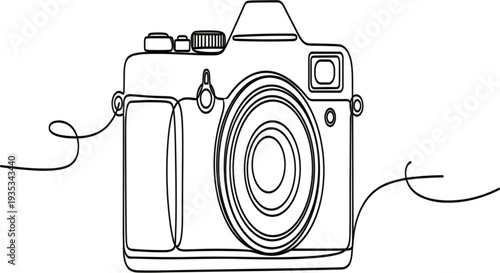 Camera Continuous One Line Drawing Minimal Photography Equipment Outline Vector Illustration for Professional Photographer, Photo Studio and Creative Design