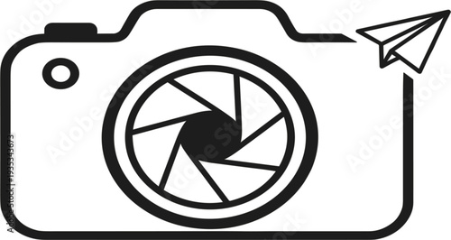 Camera Photography Icon with Paper Plane Share Symbol Line Vector Illustration for Photo Upload, Social Media, Messaging and Digital Communication Design