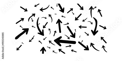 A chaotic arrangement of arrows pointing in various directions