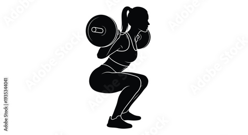 Silhouette of a woman performing a barbell back squat exercise