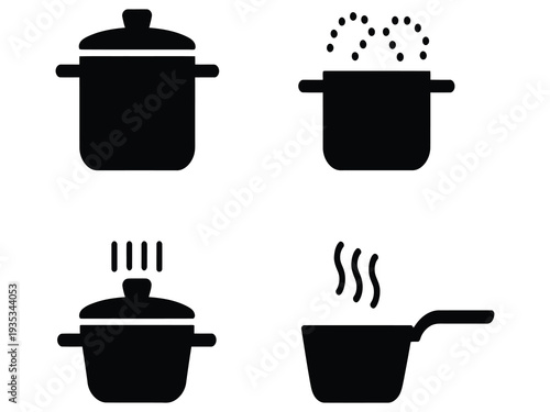Kitchenware Icons – Steam Cooking Pots and Pans Illustration