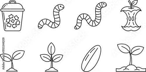 Illustration of composting elements including waste and plant growth