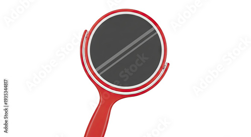 Red Handheld Mirror with White Rim and Silver Accents