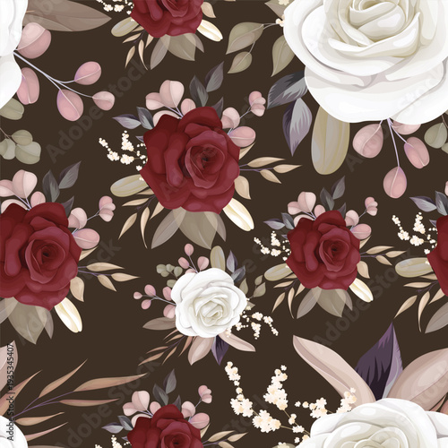 Elegant Seamless Floral Pattern with Red and White Roses
