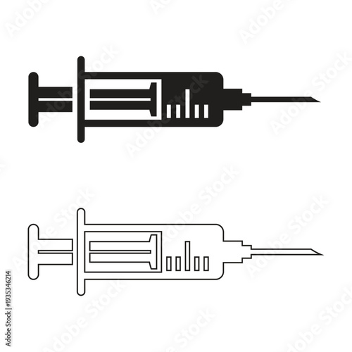 Minimalist black and white syringe icons for medical injection vaccination and healthcare design