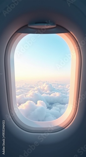 A view of a window of an airplane with a sky view travel concept