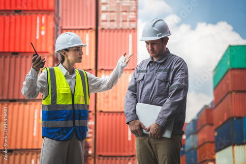 фотографія Disappointed manager reprimanding worker for error in logistics operation, Angry