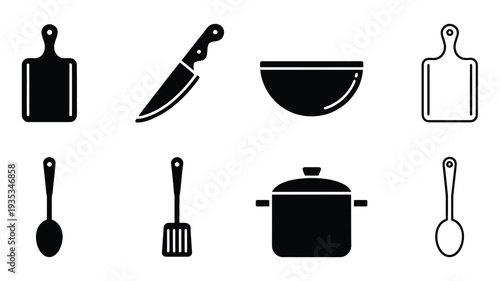 Food Preparation Icons and Cooking Designs – Vector Collection