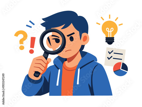 Person closely examining details, understanding concepts, seeking answers, and developing innovative solutions with data insights