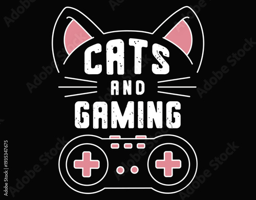 Cats And Gaming Funny Gamer Cat Design - printable editable vector art file.