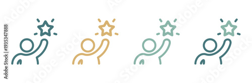 People Reaching Dream Star Icon Set, People Achieving Goals Holding Star Vector for Business, Competition, Awards, Success and Achievement Illustration for Web and App Design.