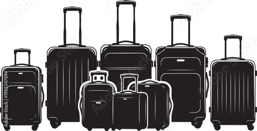 Collection of various black suitcases and travel luggage bags