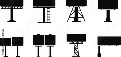 Billboard silhouettes collection outdoor advertising boards roadside marketing display structures vector icons set isolated advertisement signage