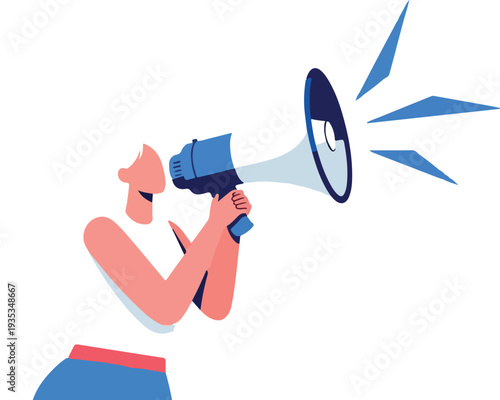 Woman Holding Megaphone Announcing Important News Vector Illustration