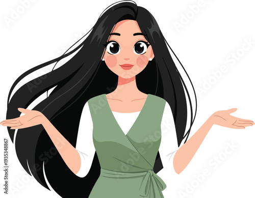 Young Woman Shrugging with Open Hands Vector Illustration