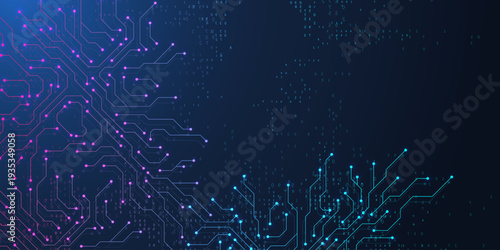 Circuit board digital abstract background. Motherboard technology texture design. AI semiconductor and computer processor on tech bg. Vector illustration
