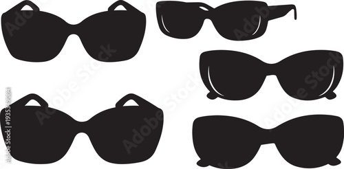 Collection of various stylish sunglasses silhouettes on white background