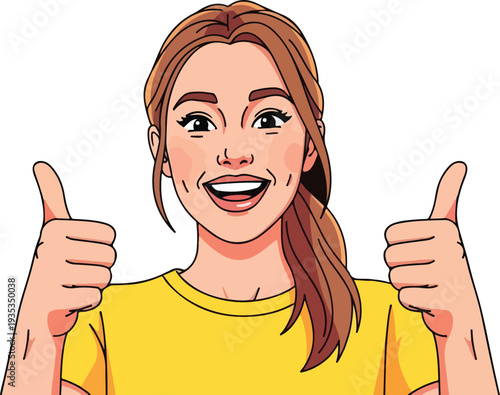 Happy young woman giving thumbs up gesture vector illustration