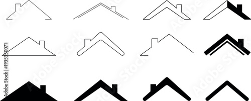 Twelve diverse house roof icon outline set for real estate and construction design vector silhouette isolated on transparent background
