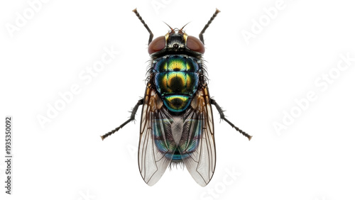 Valokuva Isolated iridescent blow fly insect against simple backdrop featuring its metall