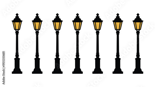 Row of Classic Street Lamps Vector Illustration