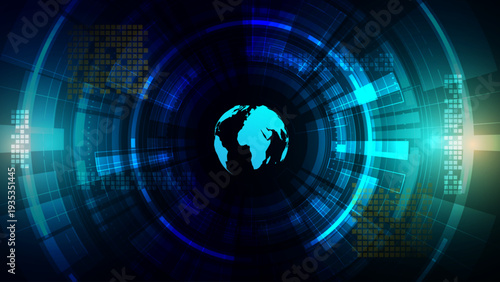 Abstract digital tunnel with globe map for global network concept
