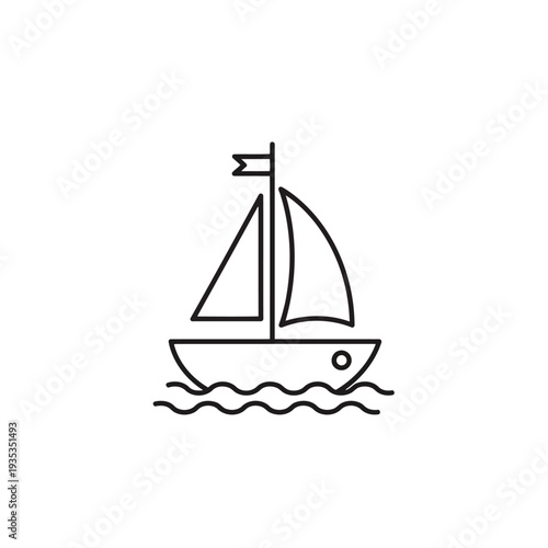 Sailboat glides smoothly across serene ocean waves under clear sky from front viewpoint illustration
